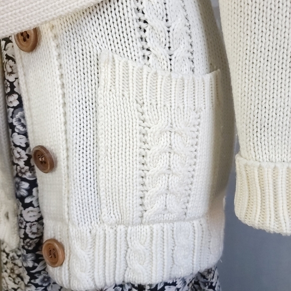 Vintage Cable Knit Belted Collared Button Front Long Cardigan Dayne Taylor Cream - Picture 9 of 15